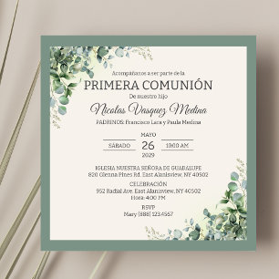 Convite Primera Comunhão Verde Deixa Menino Primeira Comun