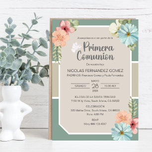 Convite Primera Comunion Flowers Rosa Cute Primeira Comunh