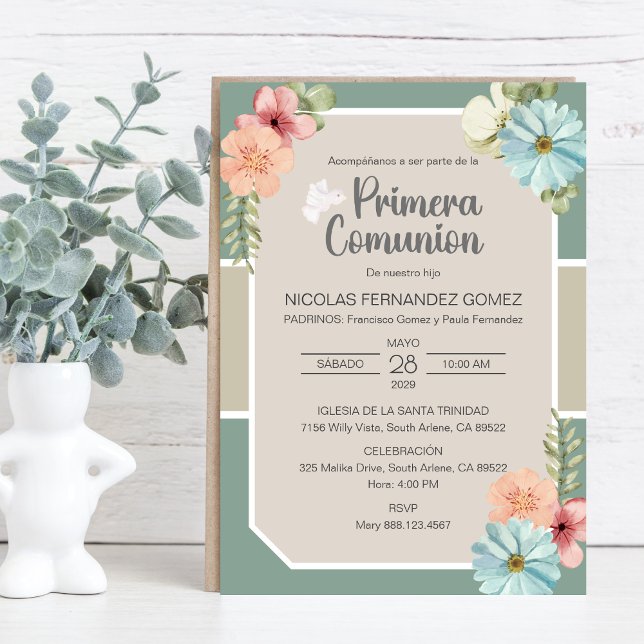 Convite Primera Comunion Flowers Rosa Cute Primeira Comunh (Criador carregado)