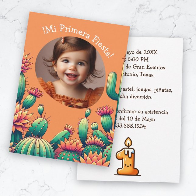 Convite Primera Fiesta Espanhol Cactus Birthday Add Photo (Primera Fiesta Spanish Cactus Birthday Add Photo Invitation)