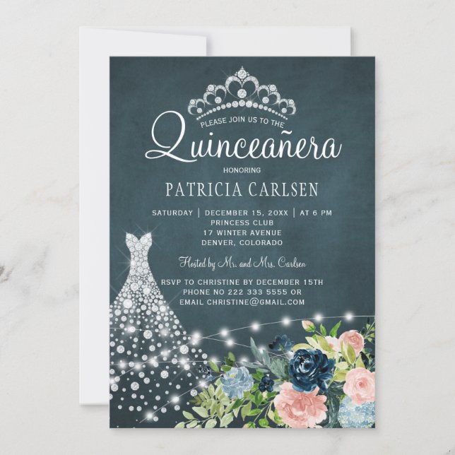 Convite Princa de diamante veste aquarela quinceanera (Frente)