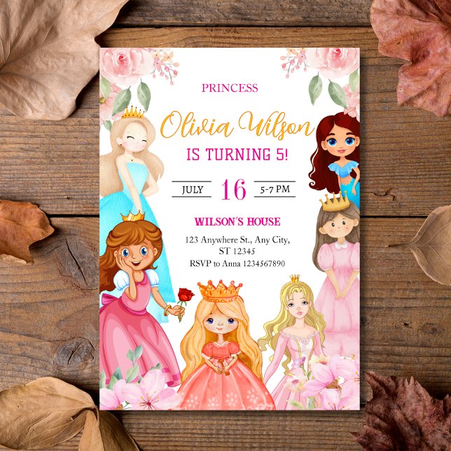 Convite Princas de Aquarela Elegante Aniversário Floral (Elegant Watercolor Princesses Floral Birthday Invitation
)
