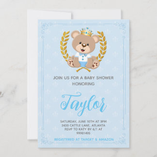 Convite Prince Bear Baby Shower Invitation