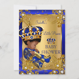 Convite Prince Boy Chá de fraldas Dourado Blue Crown Étnic