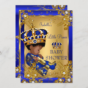 Convite Prince Boy Chá de fraldas Dourado Blue Crown Étnic