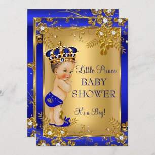 Convite Prince Boy Chá de fraldas Dourado Blue Floral Brun