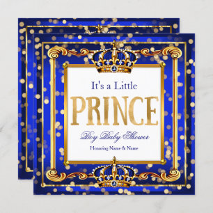 Convite Prince Boy Chá de fraldas Royal Blue Dourado Bokee