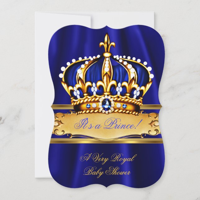 Convite Prince Boy Chá de fraldas Royal Blue Dourado Crown (Frente)