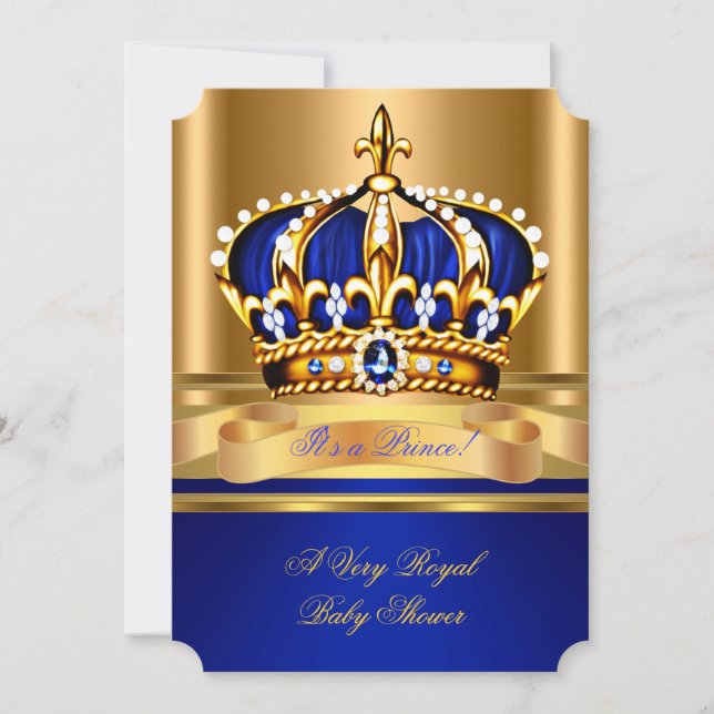 Convite Prince Boy Chá de fraldas Royal Blue Dourado Crown (Frente)