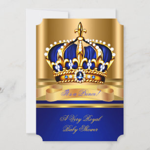 Convite Prince Boy Chá de fraldas Royal Blue Dourado Crown