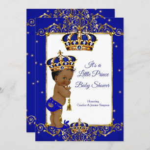 Convite Prince Boy Chá de fraldas Royal Blue Dourado Étnic