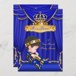 Convite Prince Boy Chá de fraldas Royal Blue Drapette Brun