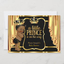 Convite Prince Chá de fraldas Black Dourado Draps Étnico