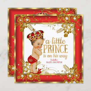 Convite Prince Chá de fraldas Boy Red Dourado Brunette