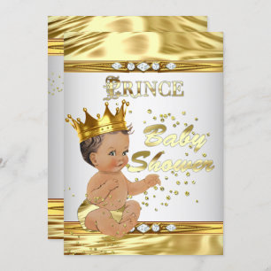 Convite Prince Chá de fraldas White Gold Foil Brunette