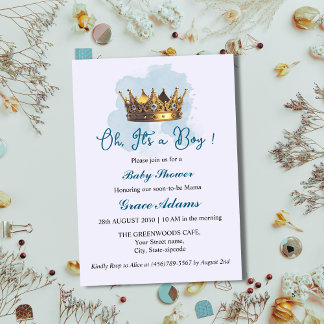 Convite Prince Crown (baby boy) Baby Shower Invitation