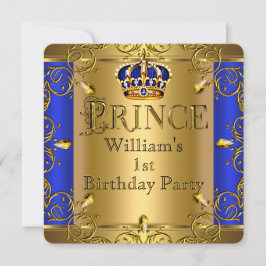 Convite Prince primeiro aniversario Boy Royal Blue Dourado
