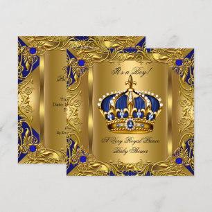 Convite Prince Royal Blue Chá de fraldas Boy Regal Dourado