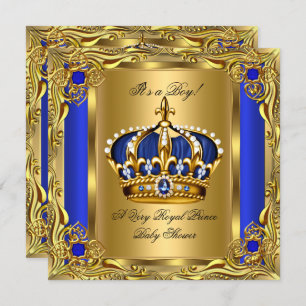 Convite Prince Royal Blue Chá de fraldas Regal Dourado Boy