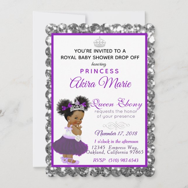Convite Princesa Africana Real Roxa|Fantasia com Brilho Pr (Frente)