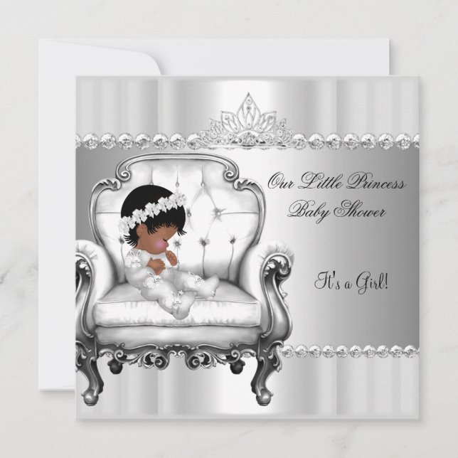 Convite Princesa Afro-Americana Chá de Bebê Menina Cadeira (Frente)
