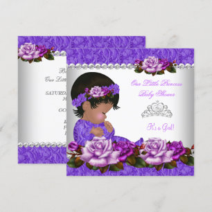Convite Princesa Afro-Americana Chá de Bebê Menina Rosa 3