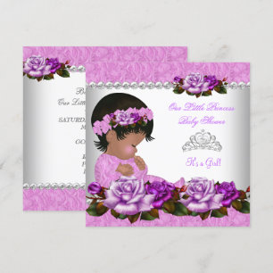 Convite Princesa Afro-Americana Chá de Bebê Menina Rosa 3a
