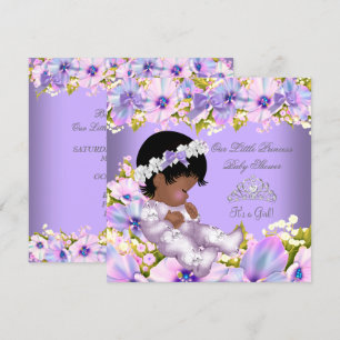 Convite Princesa Afro-Americana Chá de Bebê Menina Roxo