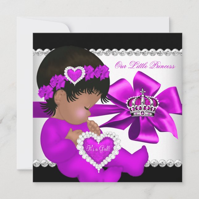 Convite Princesa Afro-Americana Chá de Bebê Menina Roxo (Frente)