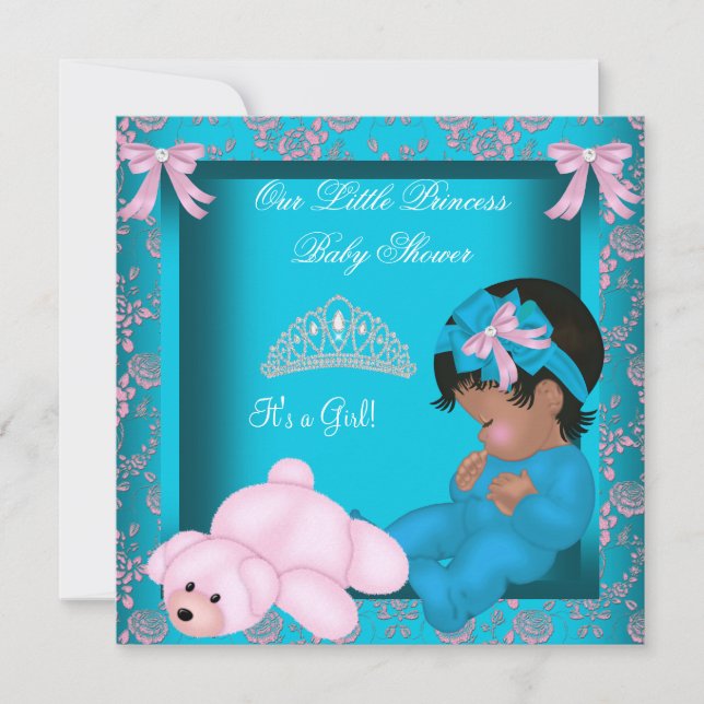 Convite Princesa Afro-Americana Churrasco de Bebê Azul Tur (Frente)