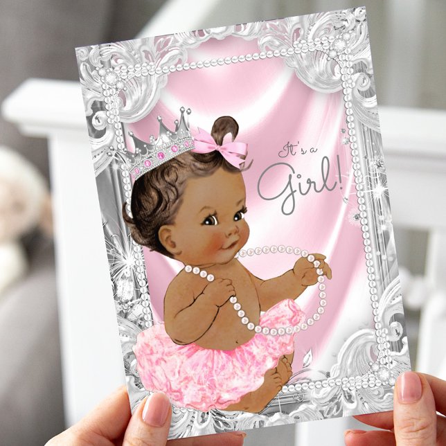 Convite Princesa Afro-Americana Churrasco de Bebê Menina É (Criador carregado)