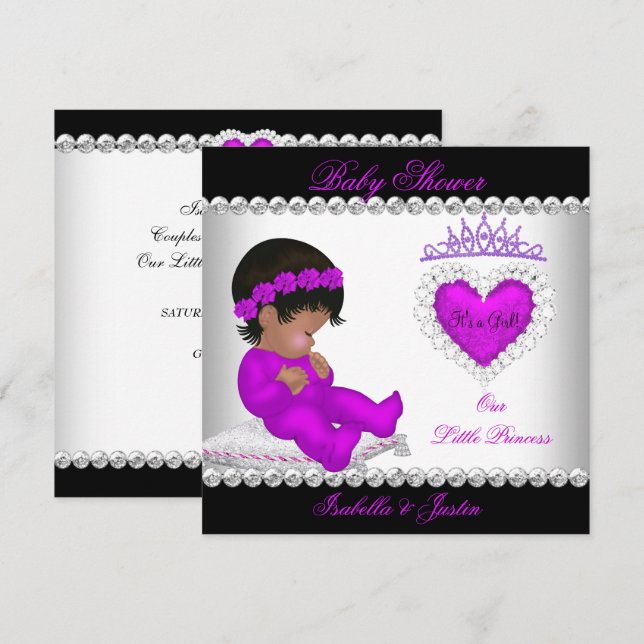 Convite Princesa Afro-Americana Churrasco de Bebê Menina R (Frente/Verso)