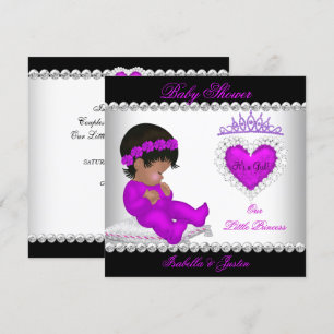 Convite Princesa Afro-Americana Churrasco de Bebê Menina R