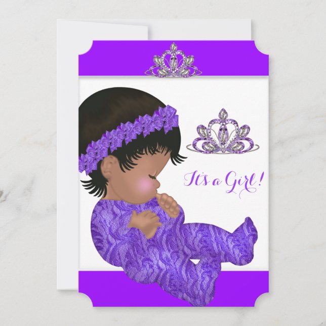 Convite Princesa Afro-Americana Churrasco de Bebê Menina R (Frente)