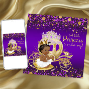 Convite Princesa Afro-Americana Chuvada de Bebê Roxo e Dou