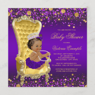 Convite Princesa Afro-Americana Chuvada de Bebê Roxo e Dou