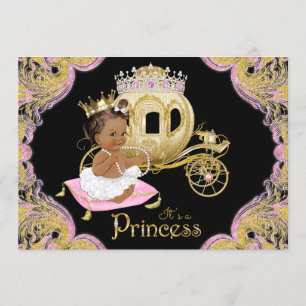 Convite Princesa Afro-Americana Rosa Churras de Bebê Preta