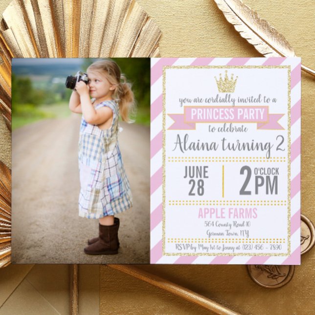 Convite Princesa Aniversário com Faux Glitter (Criador carregado)