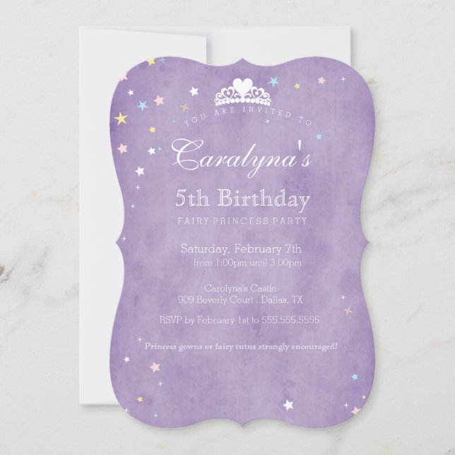 Convite Princesa Aniversário Púrpura Fada (Frente)
