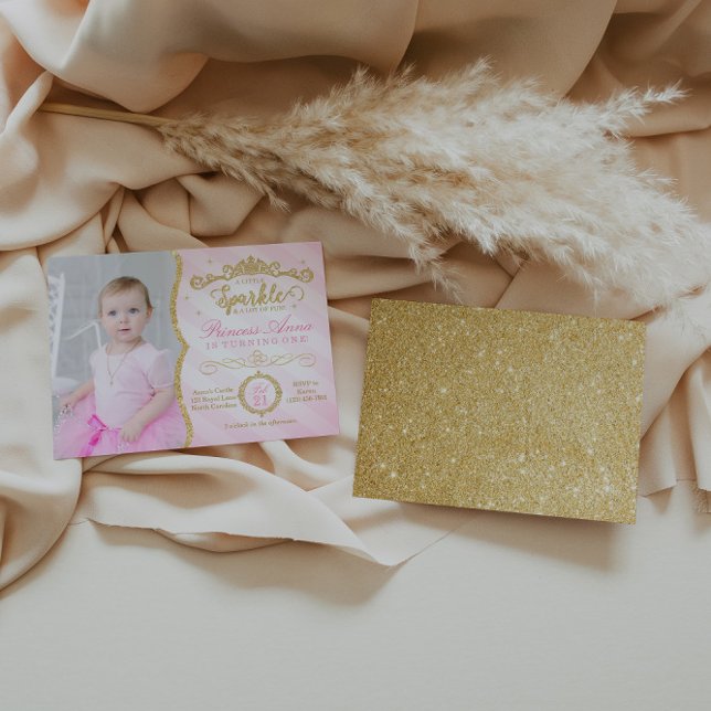 Convite Princesa Aniversário, Rosa e Dourada (Criador carregado)