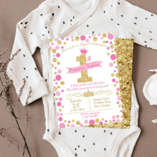 Convite Princesa Aniversário - Rosa e Dourado