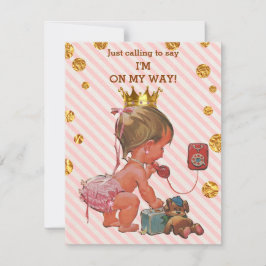 Convite Princesa Ao Telefone Stripes Douradas Chá de frald