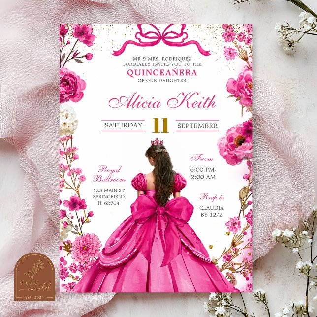 convite princesa arco-íris fuchsia quinceanera (Criador carregado)