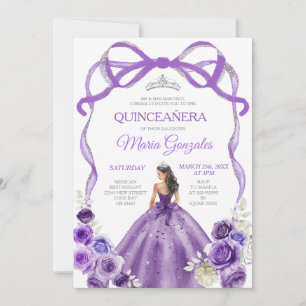 Convite Princesa Arco Roxa Garota da Prata Quinceañera