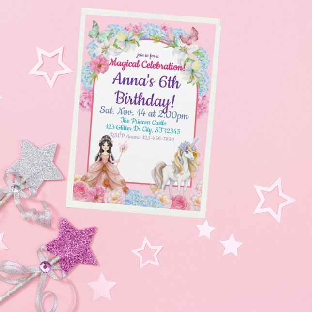 Convite Princesa Asiática Mágica Unicórnio Aniversário (Criador carregado)