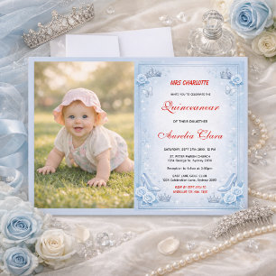 Convite Princesa Azul Claro Prateada Quinceanera Aniversár