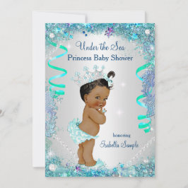 Convite Princesa Azul Sob o Mar Chuvada de Bebê Étnica