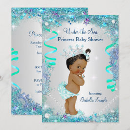 Convite Princesa Azul Sob o Mar Chuvada de Bebê Étnica