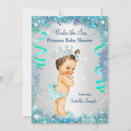Convite Princesa Azul Sob o Mar Chuvada de Bebê Morena