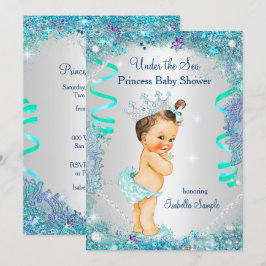 Convite Princesa Azul Sob o Mar Chuvada de Bebê Morena